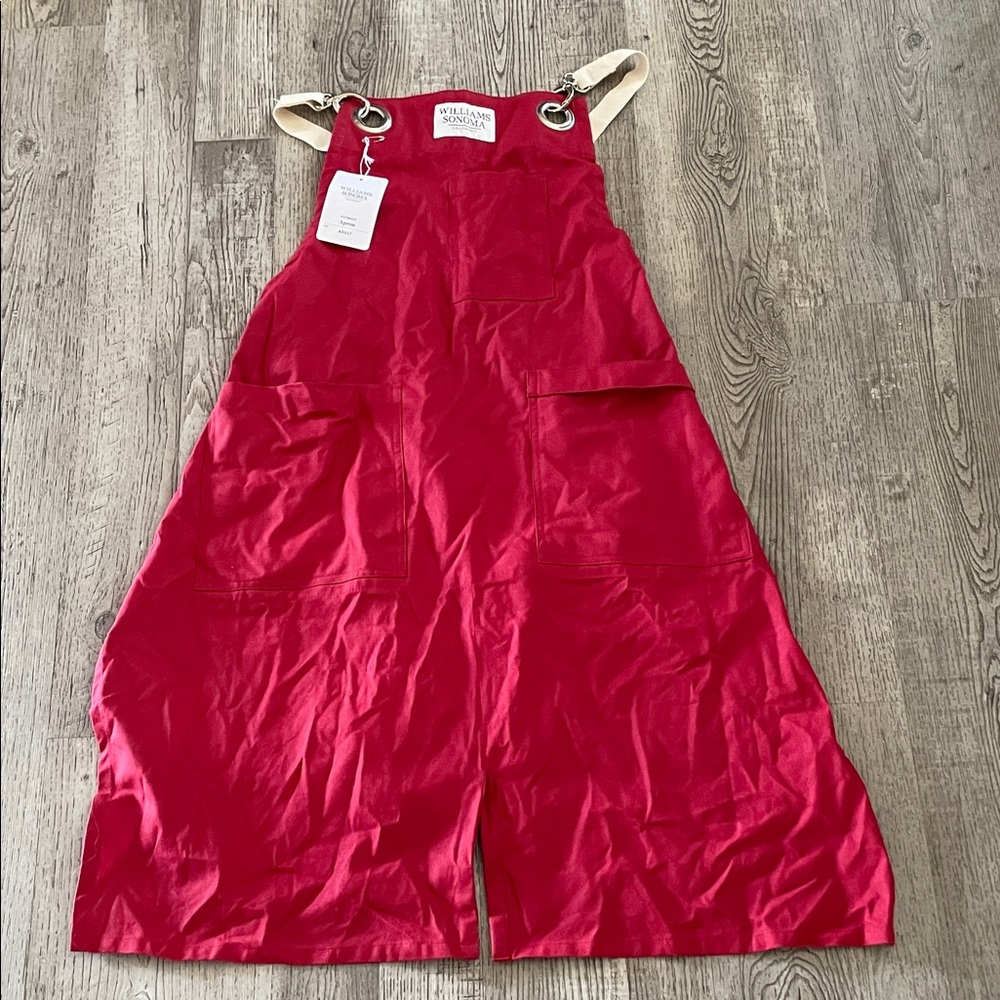 Williams Sonoma Red Canvas Utility Apron Dress with Cream Straps